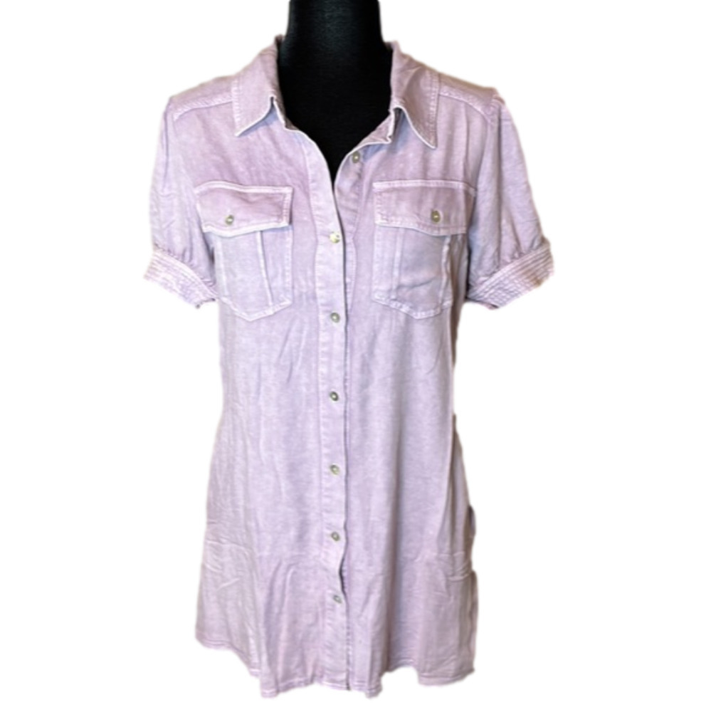 Fate Purple Lavender Faded Washed Button Down Shirt Dress - Size S
